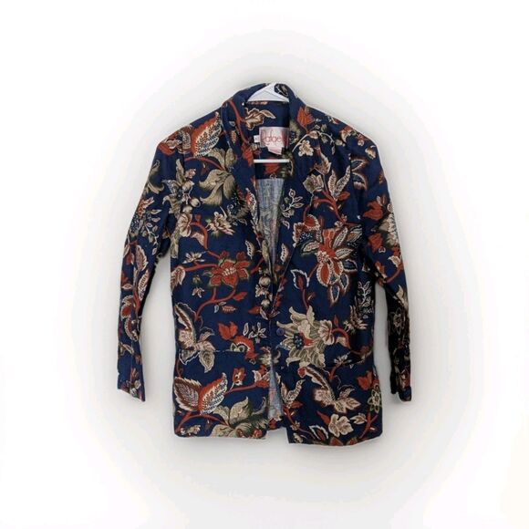 Vintage Rafaella Petites Blazer Size 4 Paisley Unlined Navy With Floral Print - Picture 2 of 8